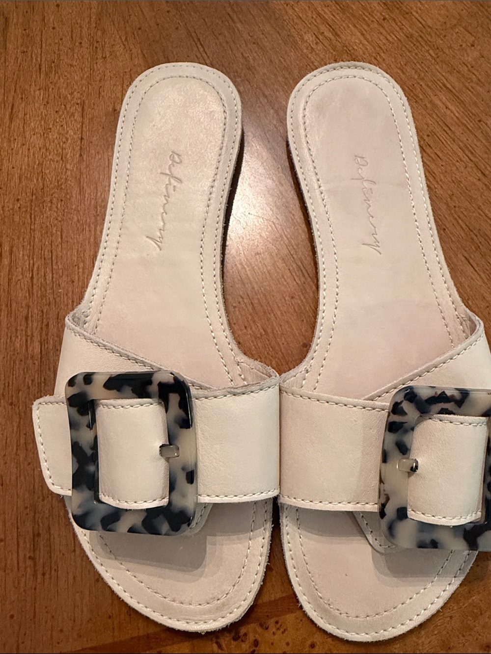 Cole Haan Cream Slide Sandals with Tortoiseshell Buckles